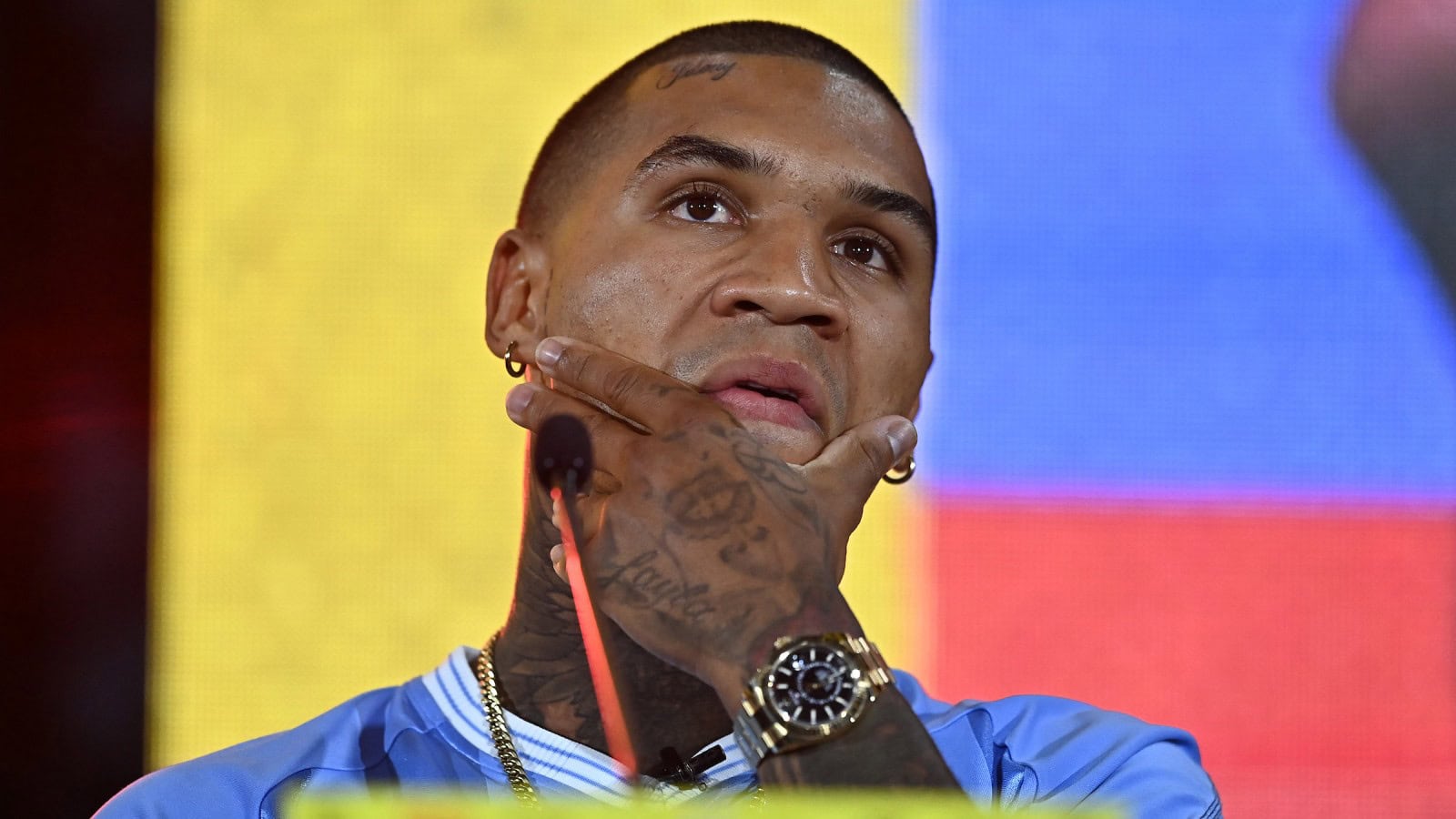 Conor Benn talks at the Chris Eubank Jr. rematch presser