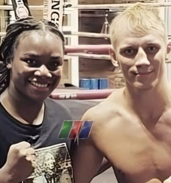 Claressa Shields and Arturs Ahmetovs pictured during a gym session.
