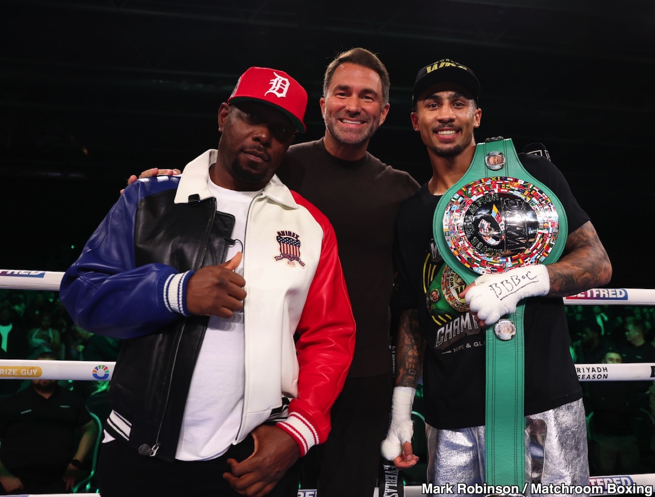Ben Whittaker poses in the ring with the WBC Silver light heavyweight title after stopping Benjamin Gavazi on November 29, 2025.