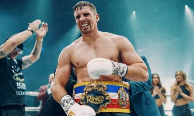Rico Verhoeven wearing The Ring belt during boxing crossover buildup