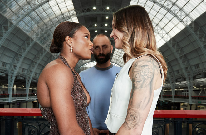 Dubois and Harper face-to-face ahead of Sunday's game Photo: Mark Robinson/Most Valuable Promotions