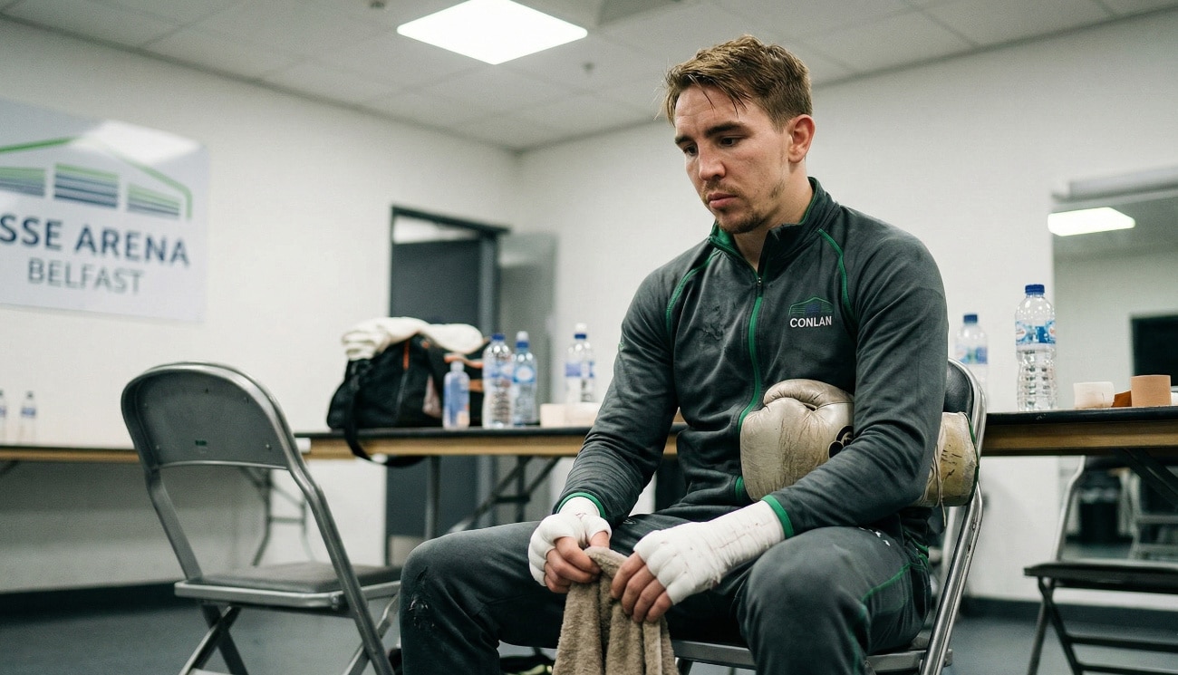 Michael Conlan locker room after fight announcing retirement Belfast
