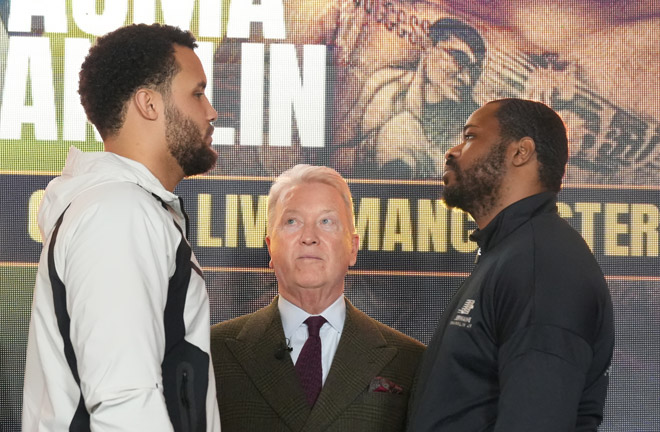 Moses Itauma and Jermaine Franklin face-to-face ahead of Saturday's clash in Manchester Photo: Leigh Dawney/Queensberry Promotions