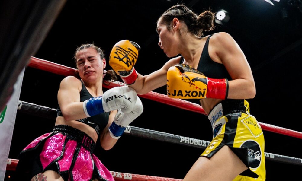 Jocelyn Camarillo lands a right hand on Isis Sio during their ProBox TV fight