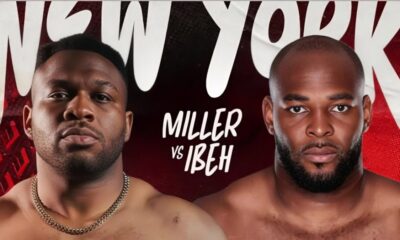 Poster for the Jarrell Miller vs Kingsley Ibeh heavyweight bout scorecard