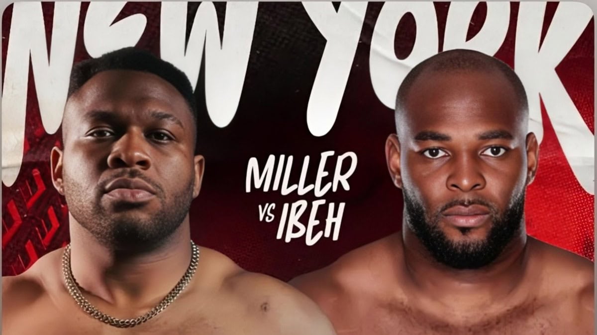 Poster for the Jarrell Miller vs Kingsley Ibeh heavyweight bout scorecard