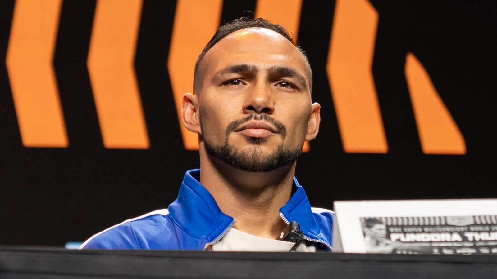 Keith Thurman speaks at the Sebastian Fundora press conference ahead of their March 28 WBC super welterweight title fight in Las Vegas.