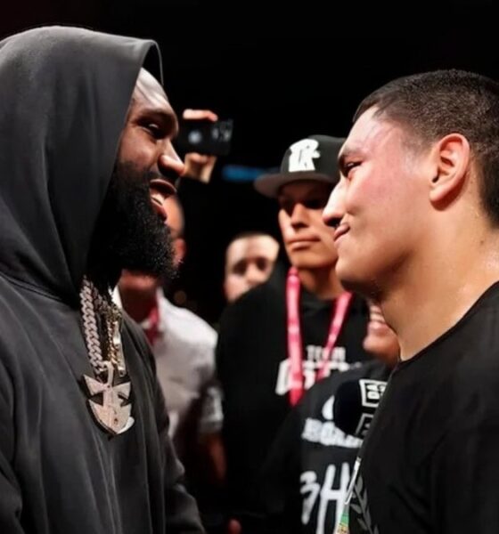 Jaron Ennis and Vergil Ortiz Jr face off during a boxing event