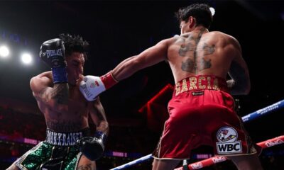 Ryan Garcia lands a blow on Mario Barrios in Las Vegas