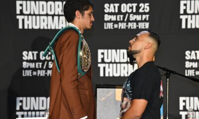Fundora and Thurman face-to-face before Saturday's game. Photo: Lina Baker/Premier Boxing Champions