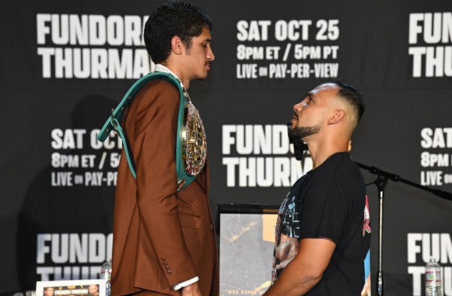 Fundora and Thurman face-to-face before Saturday's game. Photo: Lina Baker/Premier Boxing Champions