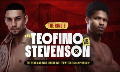 Promotional boxing poster showing Teofimo Lopez and Shakur Stevenson facing off.