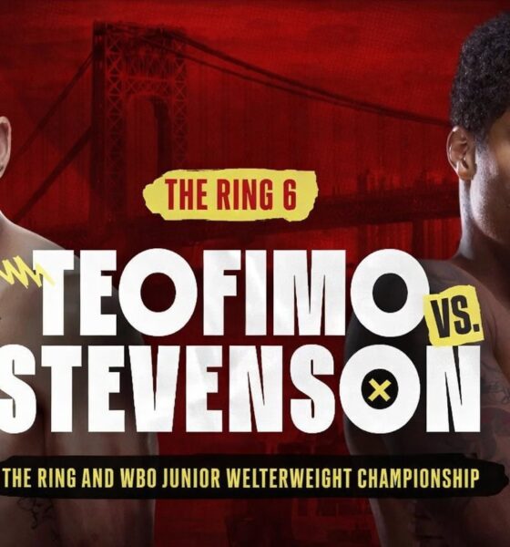 Promotional boxing poster showing Teofimo Lopez and Shakur Stevenson facing off.