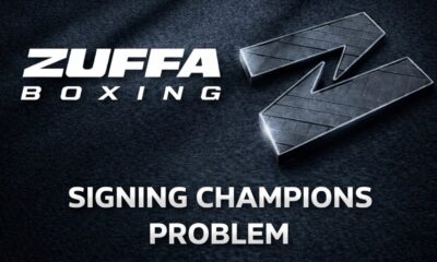Zuffa Boxing logo graphic highlighting a champion signing problem after the IBF ruling on Jai Opetaia.