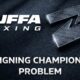 Zuffa Boxing logo graphic highlighting a champion signing problem after the IBF ruling on Jai Opetaia.