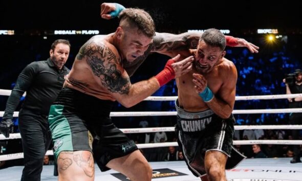 James DeGale lands punch on Matt Floyd during bare-knuckle fight after six sparring KOs claim