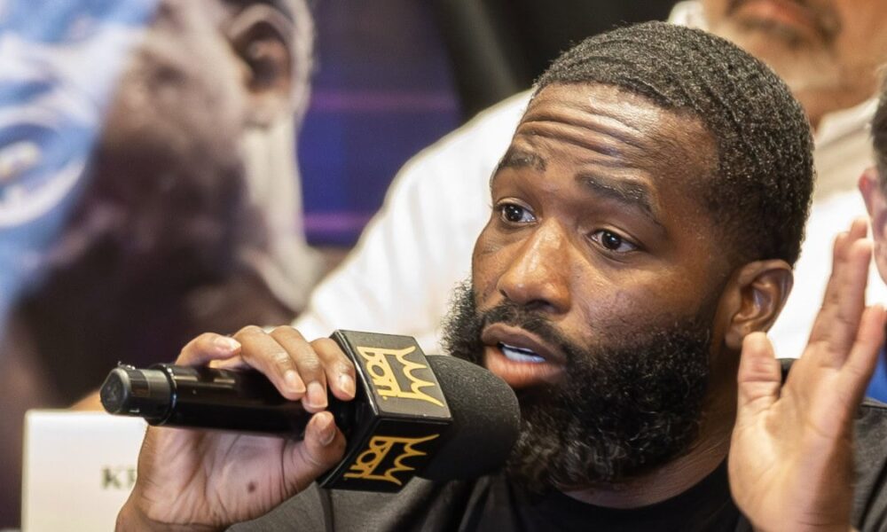 Adrien Broner talks at the press conference for his last fight.