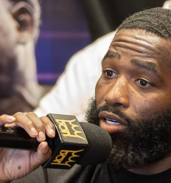 Adrien Broner talks at the press conference for his last fight.