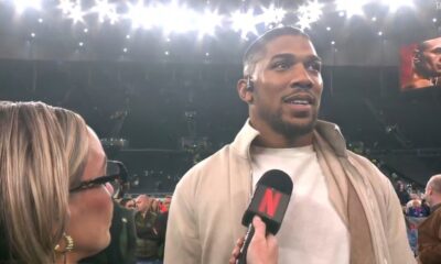 Anthony Joshua reacts after Tyson Fury defeats Arslanbek Makhmudov and calls him out in London