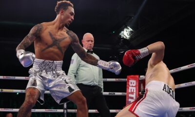 Ben Whittaker defeated Benjamin Gavazi in the first round in Birmingham. Photo: Mark Robinson Matchroom Boxing