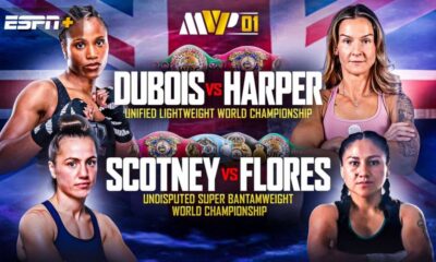 Caroline Dubois vs Terri Harper lightweight world title fight poster for the MVP boxing event at Olympia in London