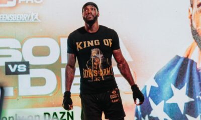 Deontay Wilder during fight week media activities ahead of his bout with Derek Chisora.