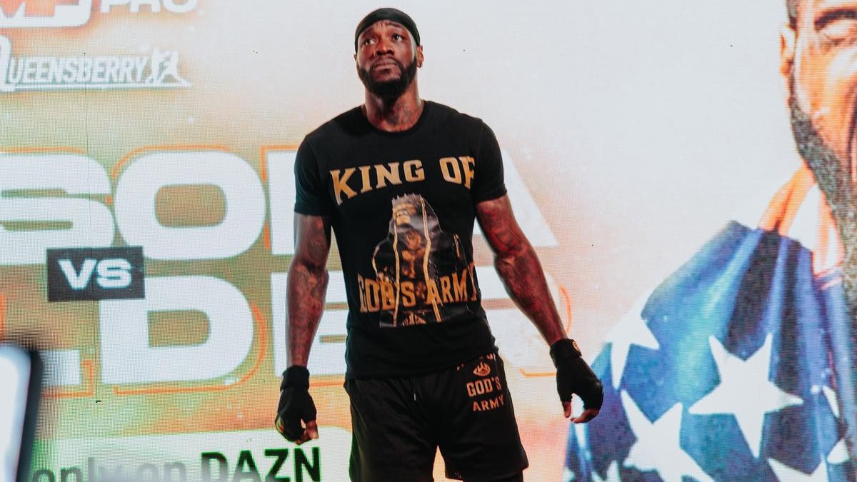 Deontay Wilder during fight week media activities ahead of his bout with Derek Chisora.