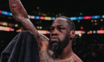 Deontay Wilder celebrates after defeating Derek Chisora in London.