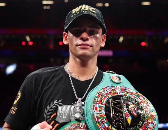 Ryan Garcia won the WBC welterweight title with a unanimous decision over Mario Barrios in Las Vegas. Photo: Cris Equeda/Golden Boy