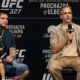 Max Kellerman speaks at a Zuffa press conference beside Edgar Berlanga.