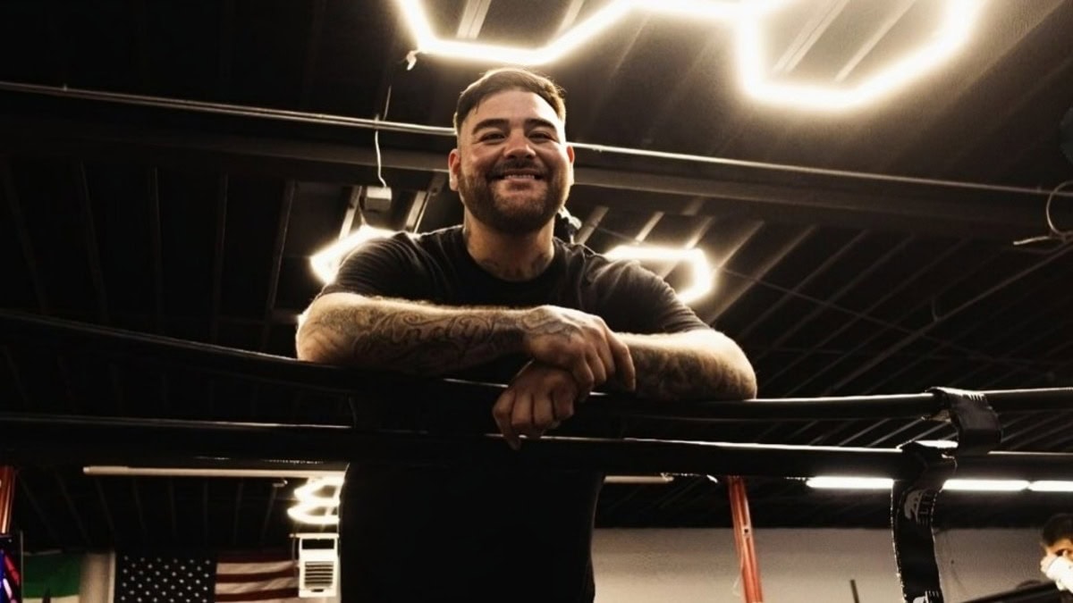 Andy Ruiz Jr lean physique smiling boxing gym 2026 comeback