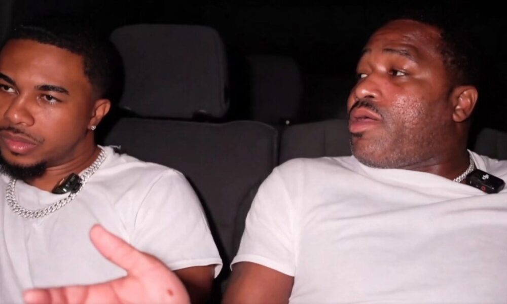 Adrien Broner and Deen The Great during a tense moment after fallout over streaming money allegations