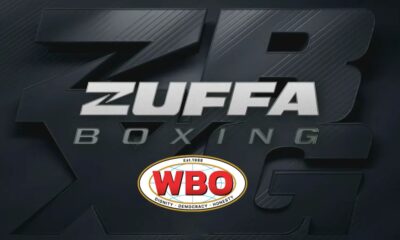 Zuffa Boxing and World Boxing Organization logos displayed together on a dark background representing boxing governance and regulatory tension.