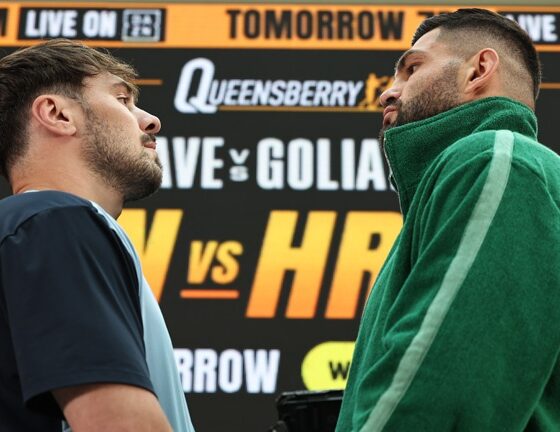 Allen and Hrgovic face-to-face for the last time before the fight. Photo: Queensberry, Leigh Dawney