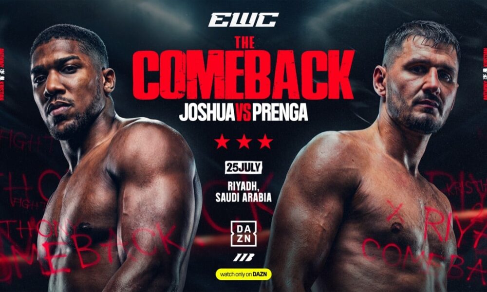 Anthony Joshua and Kristian Prenga promotional poster for July 25 Riyadh fight