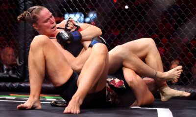 Ronda Rousey locks in an armbar submission against Gina Carano during MVP MMA’s debut Netflix event.