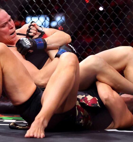 Ronda Rousey locks in an armbar submission against Gina Carano during MVP MMA’s debut Netflix event.