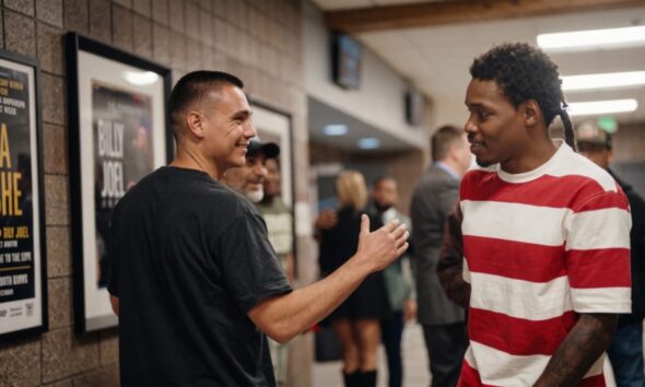 Image: Errol Spence ignores Tim Tszyu handshake at kickoff event