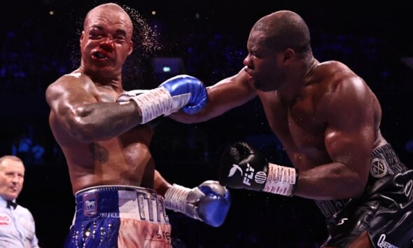 Daniel Dubois stopped Fabio Wardley in the 11th round after an epic battle in Manchester. Photo: Queensberry, Leigh Dawney