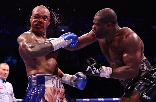 Daniel Dubois stopped Fabio Wardley in the 11th round after an epic battle in Manchester. Photo: Queensberry, Leigh Dawney