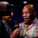 Mike Tyson speaks during a ringside interview at a boxing event in 2026.