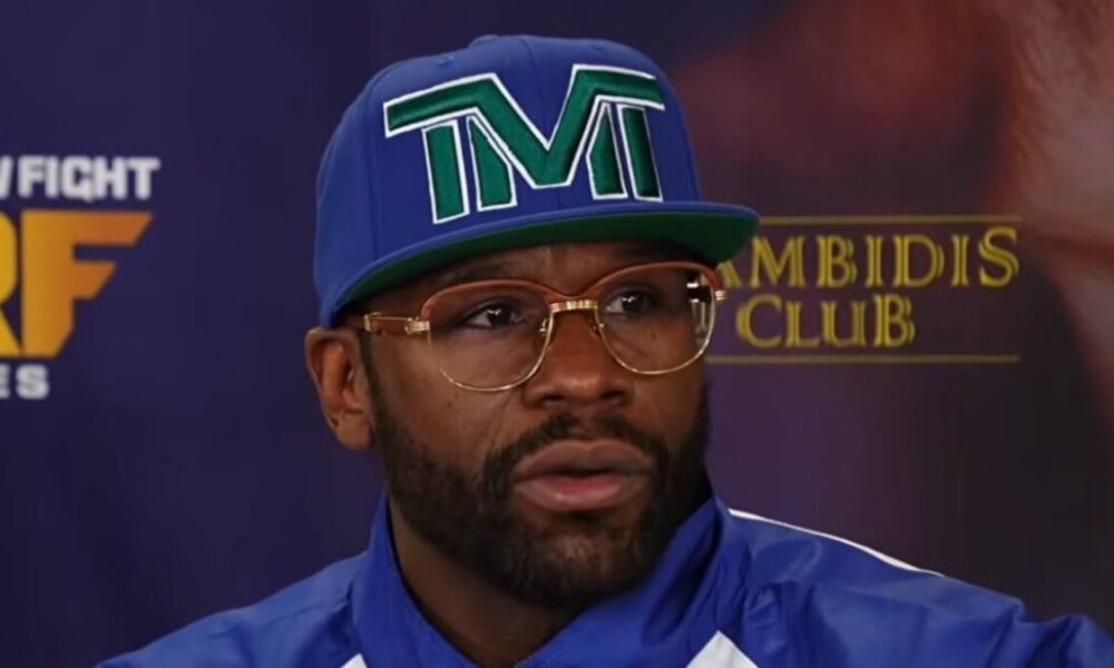 Floyd Mayweather at a 2026 press conference at Mayweather Gym