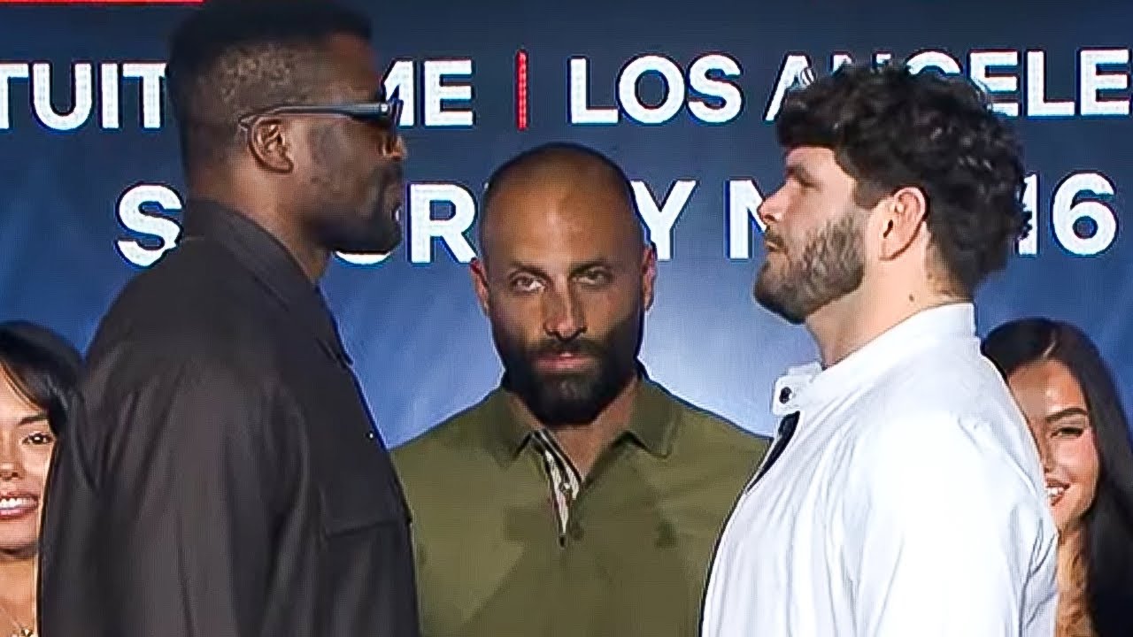 Francis Ngannou STARES DOWN  Philipe Lins during FACE OFF