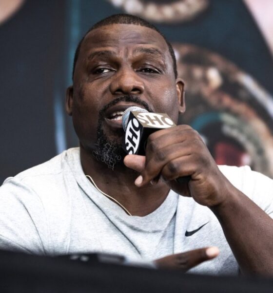 Former heavyweight champion Hasim Rahman speaks during a boxing media event ahead of his planned comeback attempt at 53 years old