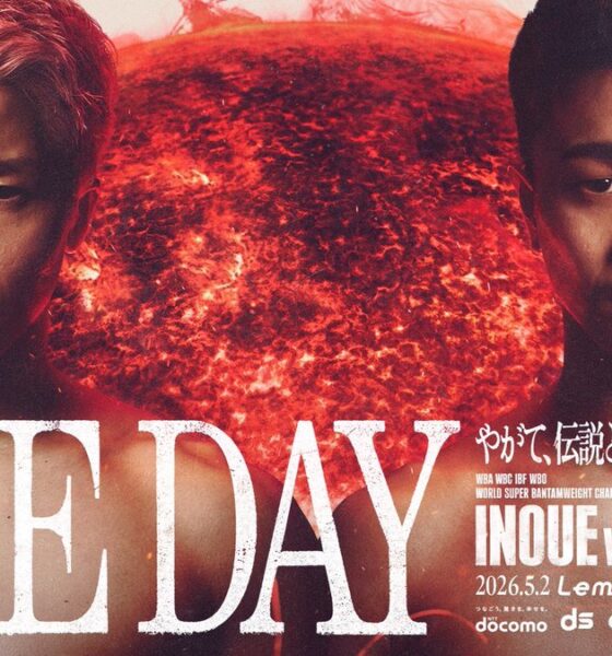 Naoya Inoue vs Junto Nakatani fight poster featuring both unbeaten Japanese champions ahead of their super bantamweight world title clash in Tokyo Dome on May 2, 2026.
