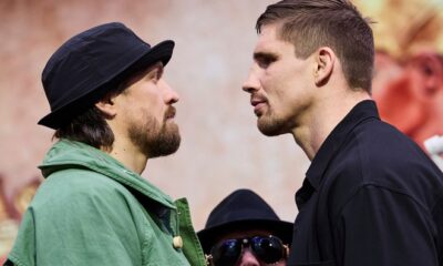 Usyk face to face with Verhoeven Photo: Mark Robinson Matchroom Boxing