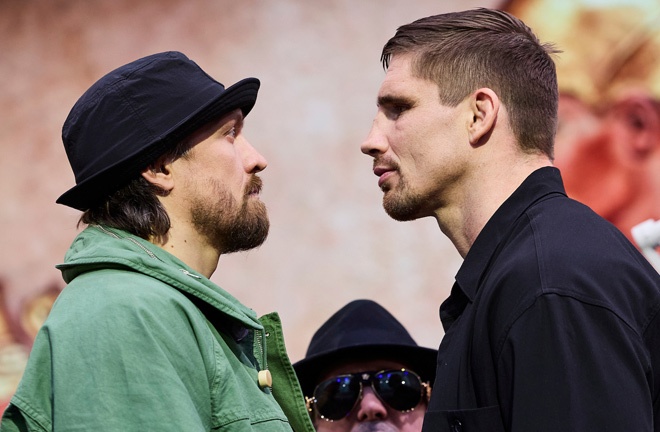 Usyk face to face with Verhoeven Photo: Mark Robinson Matchroom Boxing