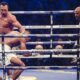 Wladimir Klitschko stands over Anthony Joshua after knocking him down during their heavyweight title fight at Wembley Stadium in 2017