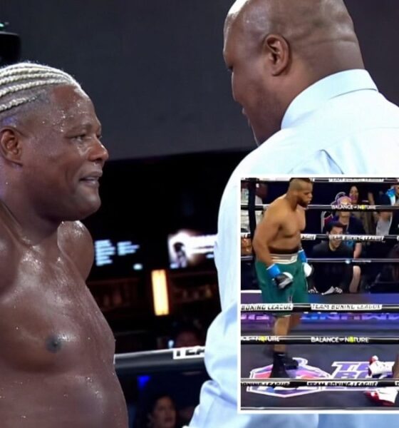 Luis Ortiz looks on after a surprise knockdown by 2-0 heavyweight Edward Millard in Team Boxing League