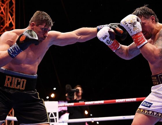 Rico Verhoeven was ahead on the scoreboard in the match against Oleksandr Usyk. Photo credit: Mark Robinson/Matchroom Boxing